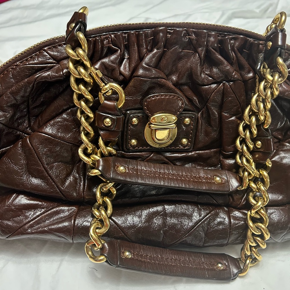 Marc Jacobs Brown Leather Shoulder Bag with Gold Chain